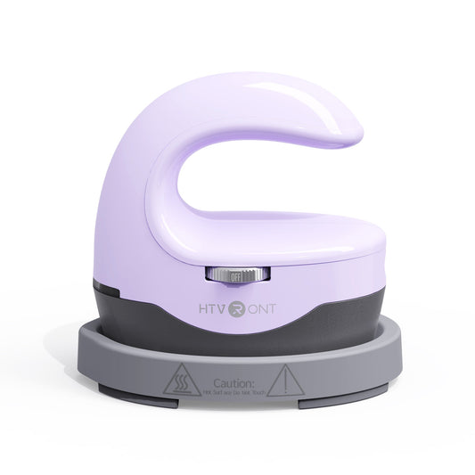 Purple and gray HTVront heat press machine on a white background