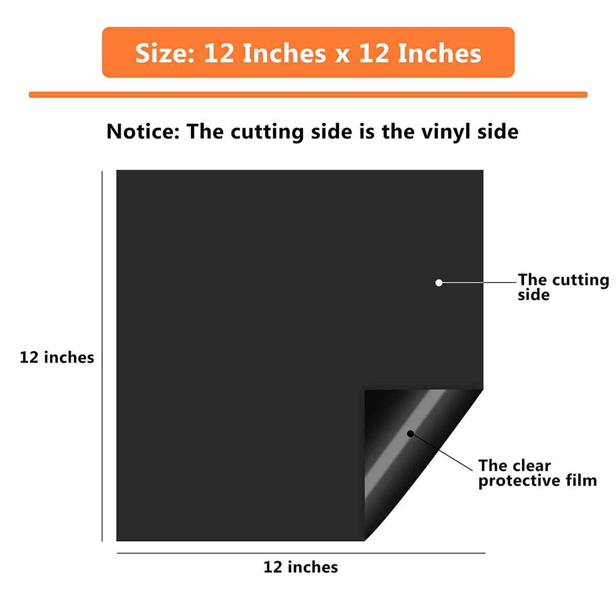 12x12 inch black vinyl sheet with cutting side and protective film label