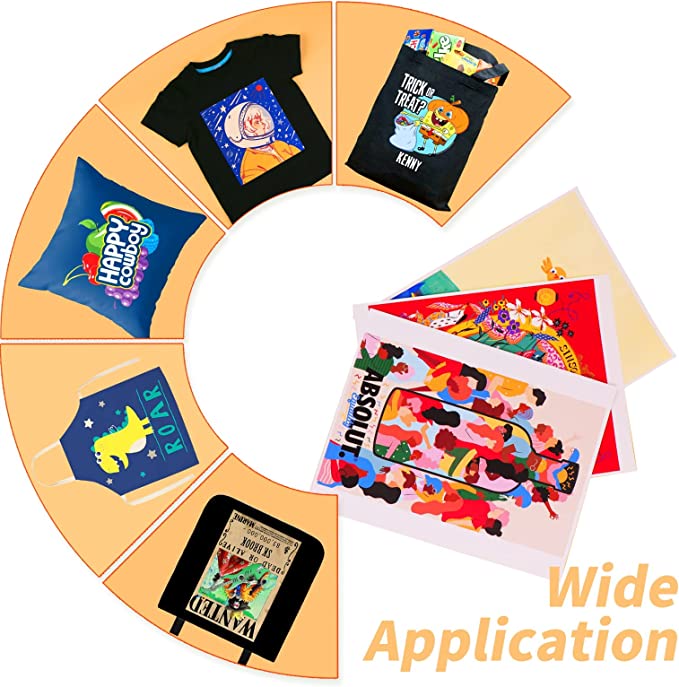 Circular display of various t-shirts and a poster with different designs on a beige background.