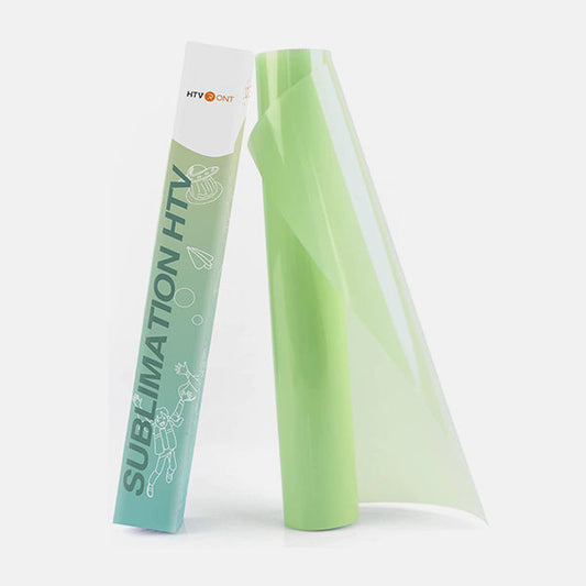 Green and white roll of sublimation HTV on a white background
