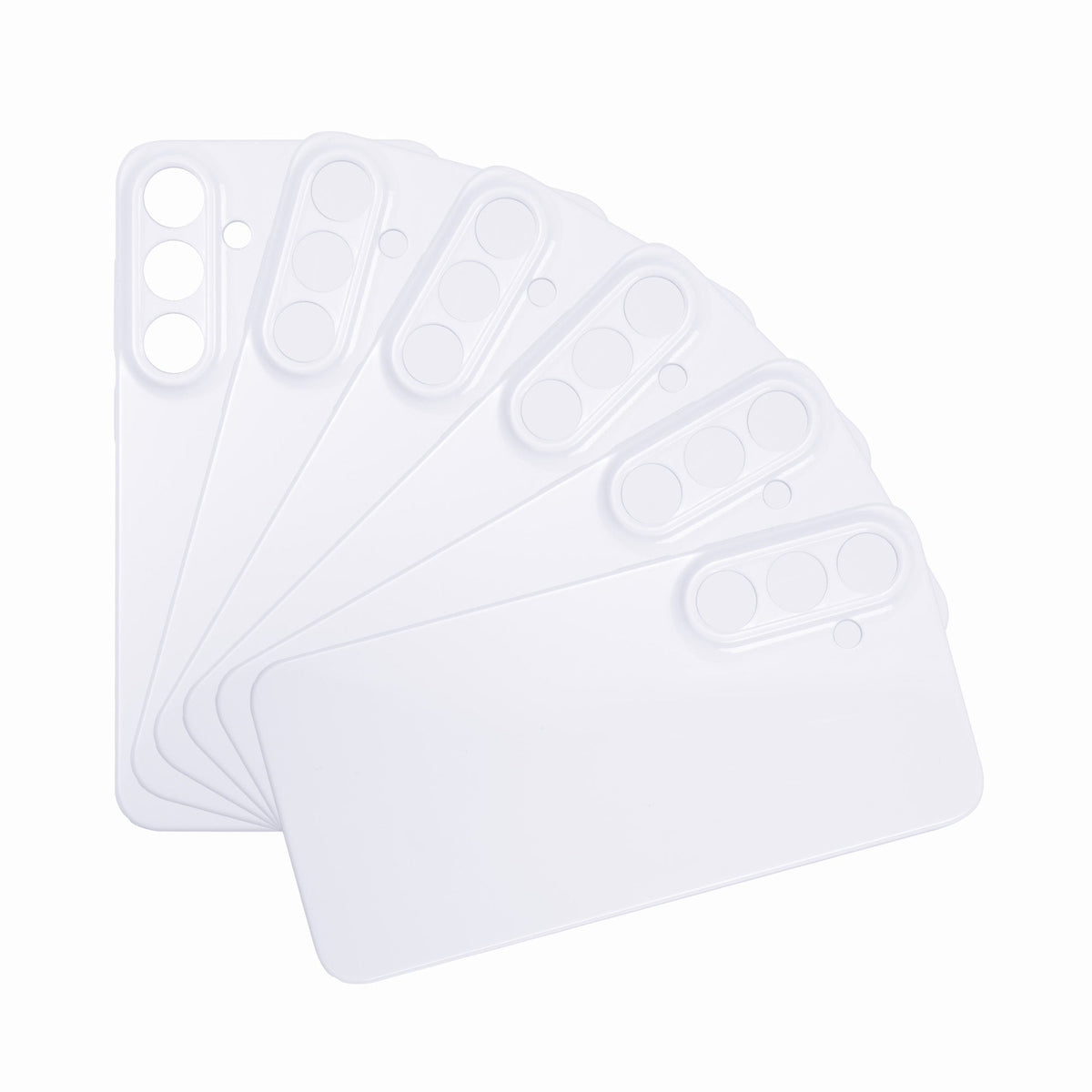 Set of white phone case protectors on a white background