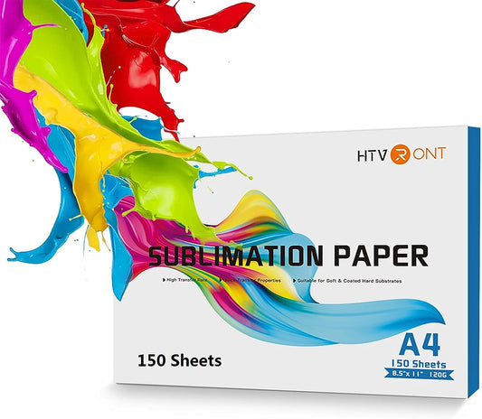Box of HTVRONT sublimation paper with colorful design on a white background