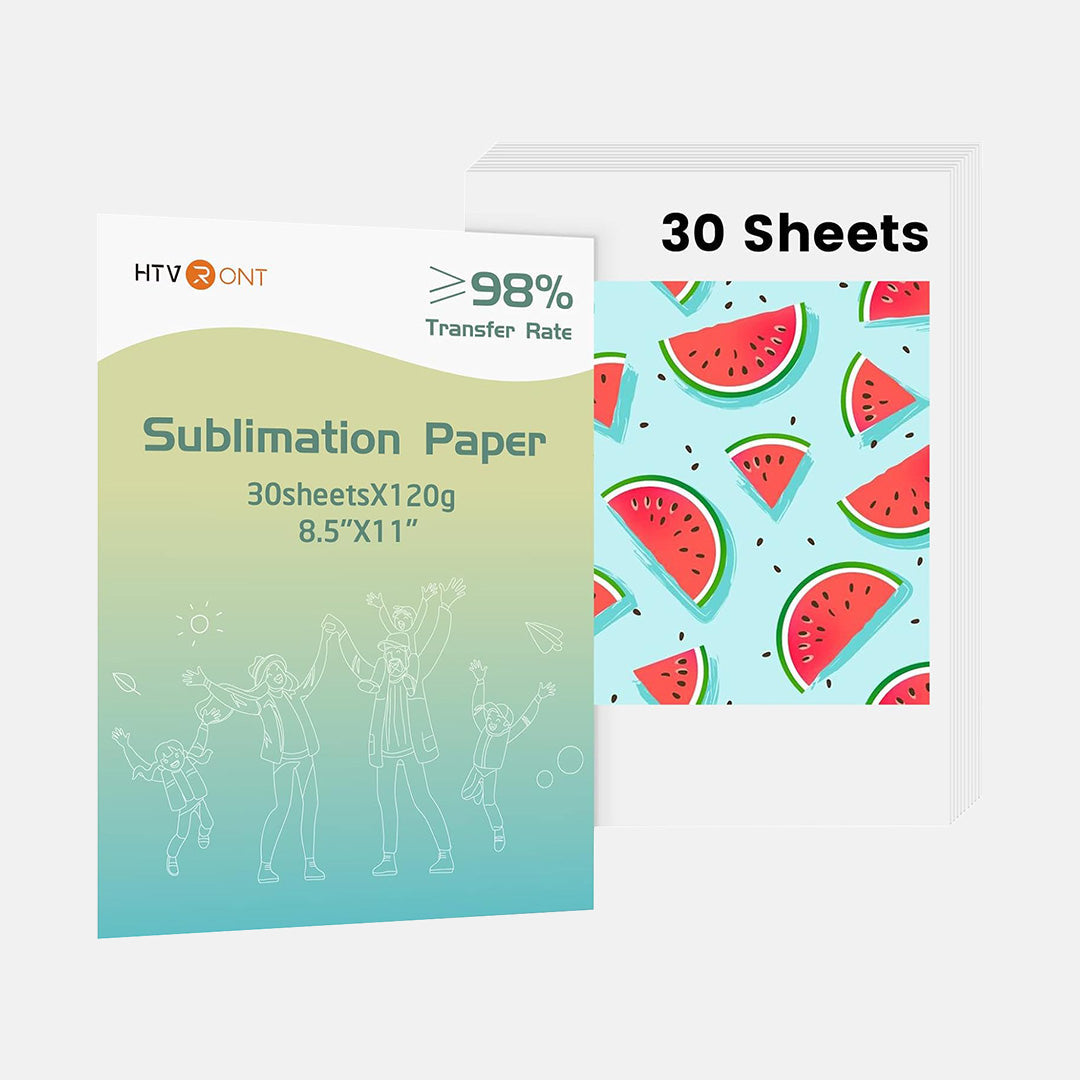 Sublimation paper with watermelon pattern and HTV brand logo on a white background