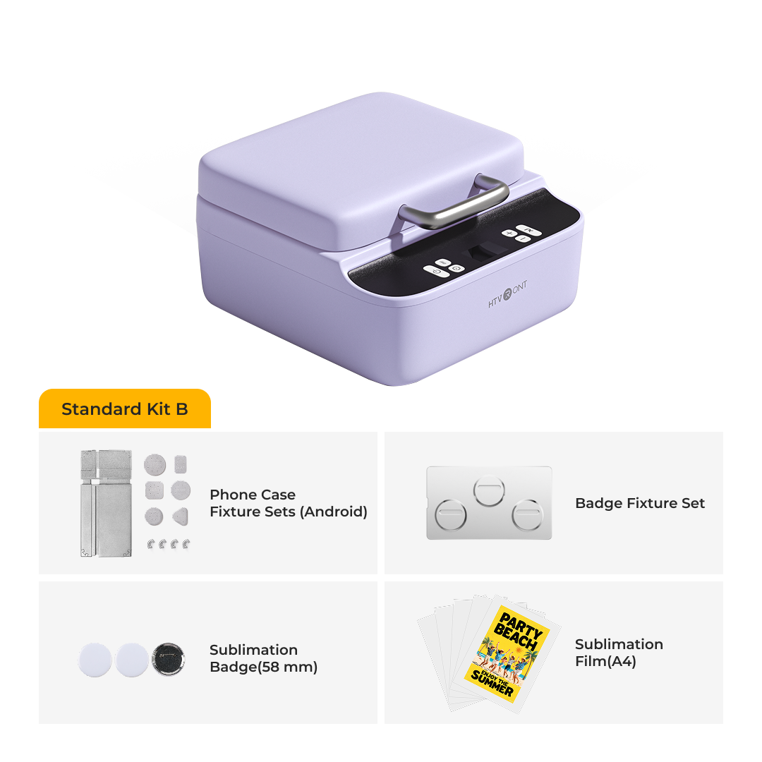 Purple heat press with product kit details