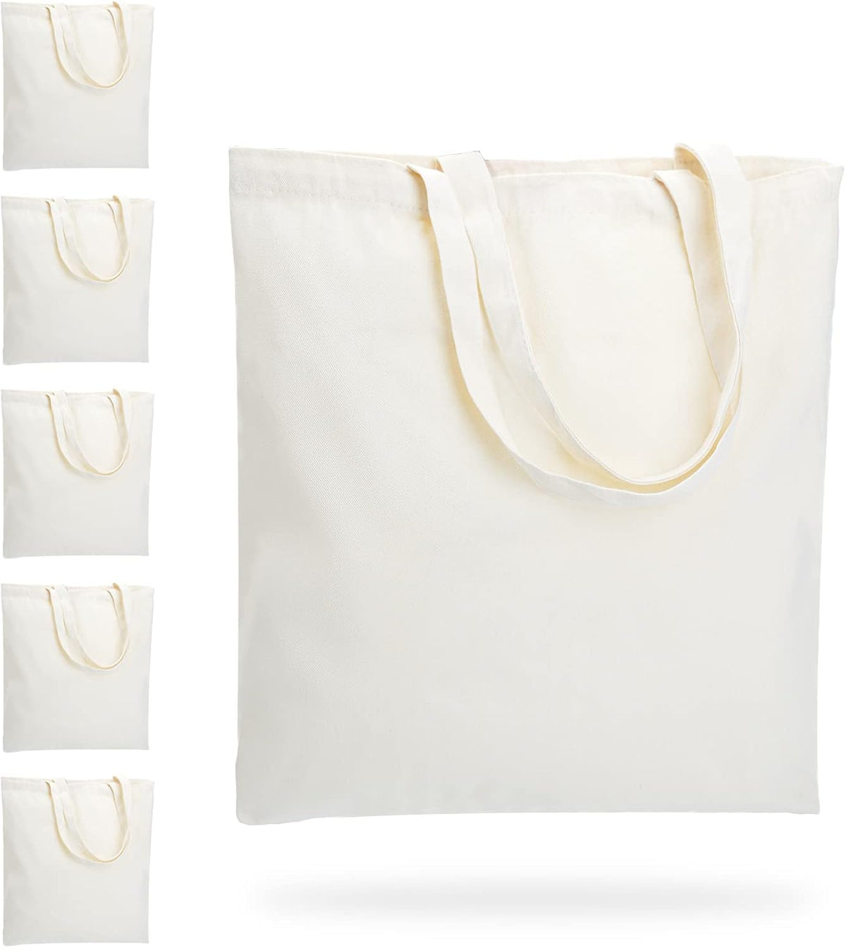 White tote bag with beige handles on a white background