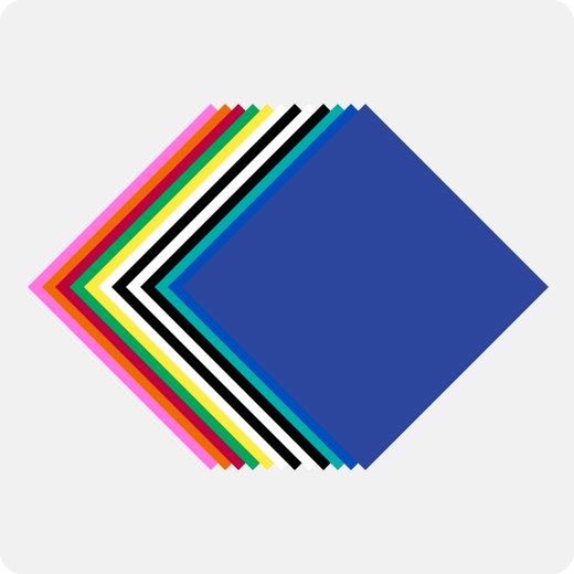 Set of colorful paper sheets arranged in a diamond pattern on a white background
