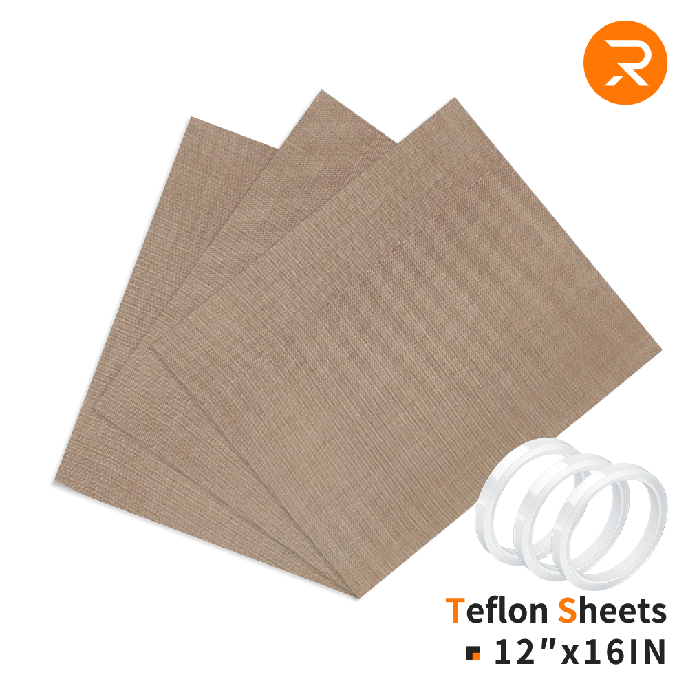 Teflon sheets with a roll of white tape on a white background, featuring the brand logo.