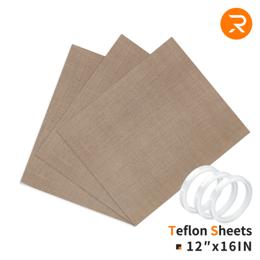 Teflon sheets with a roll of white tape on a white background, featuring the brand logo.