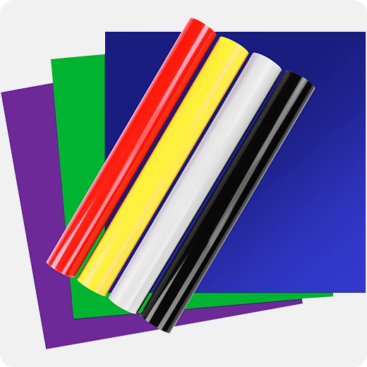 Set of colorful vinyl sheets in various colors on a white background