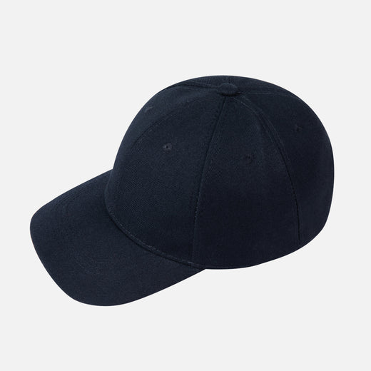 Black baseball cap on a light gray background