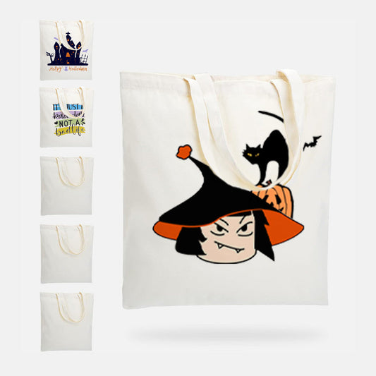 Tote bag with witch design and text on a white background