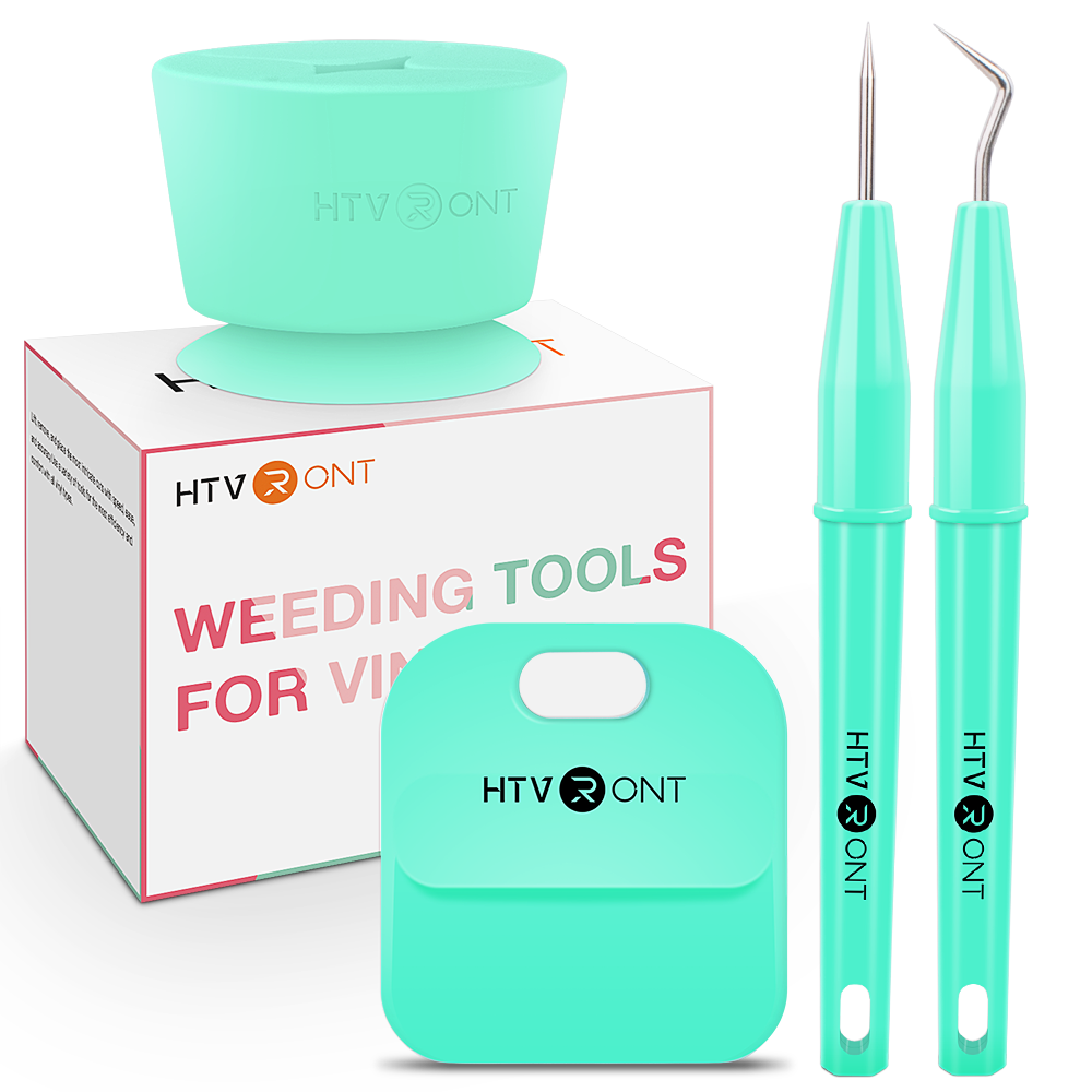Turquoise weeding tools set with HTV RONT branding on a white background