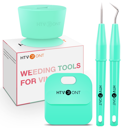 Turquoise weeding tools set with HTV RONT branding on a white background