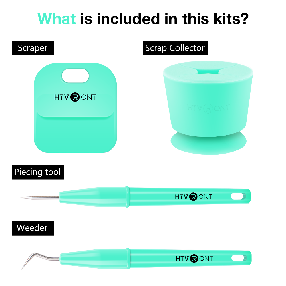 Set of turquoise tools with HTV RONT branding on a white background